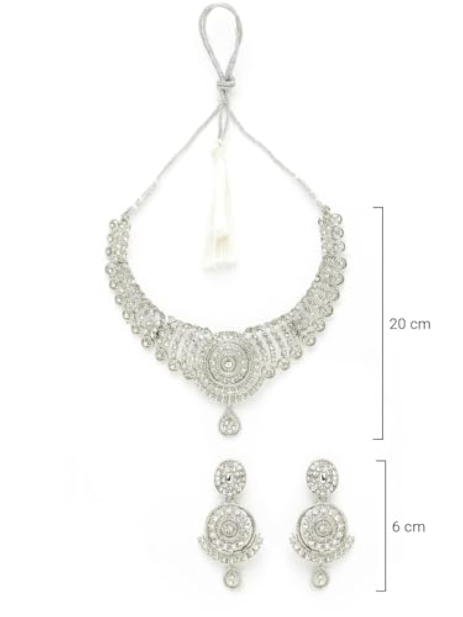 Rhodium Plated AD Stone Collar Bone Necklace Set And Earring