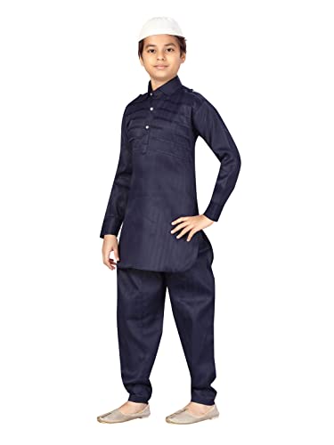Image of Aarika Boys Navy Blue Color Pathani Kurta Pyjama with Cap Set (C PS-JK-102-NAVY-BLUE-NAVY-BLUE-5)