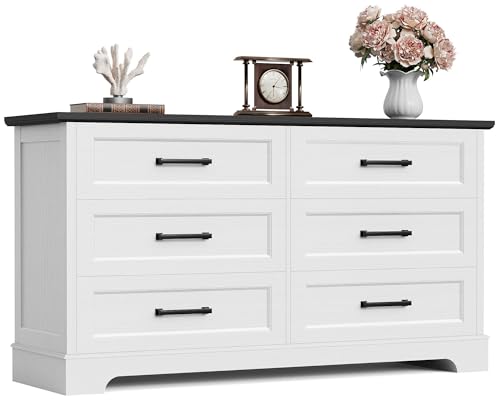 Furmax Farmhouse Dresser for Bedroom, 6 Drawers Dresser, Wood Chest of...
