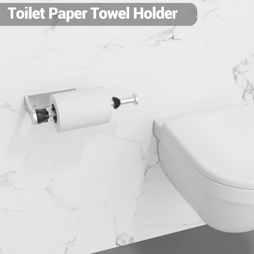 Image of Paper Towel Holder Under Cabinet with Damping Effect, Single-Hand Operable Wall Mount Paper Towel Holder for Kitchen /Bathroom, Under Counter Self-Adhesive /Drilled Kitchen Towel Holder