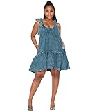 Vidifid Women Denim Cami Dress Tie Shoulder Ruffle Hem Short Dresses Babydoll Wash Jean Sundress with Pocket Blue XXXL