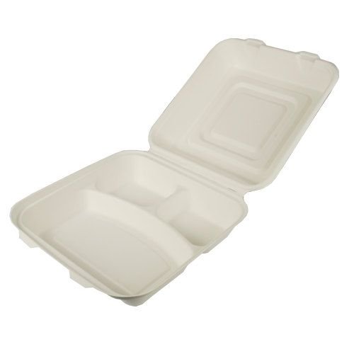 PAPSTAR 300 Menüboxen, Zuckerrohr pure 3-geteilt 8,5 cm x 24,5 cm x 24