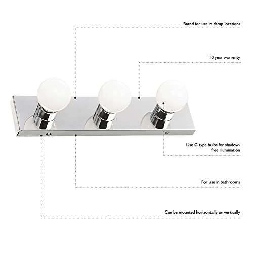 Design House Vanity Lights, 6 Linear Lights, Dimmable, Horizontal or Vertical Use, Uses (6) 60W Bulbs, For Bathroom/Makeup Vanity, Polished Chrome, 36.0 in. L x 4.33 in. H x 2.0 in. D, 500942 by Design House - Image 3