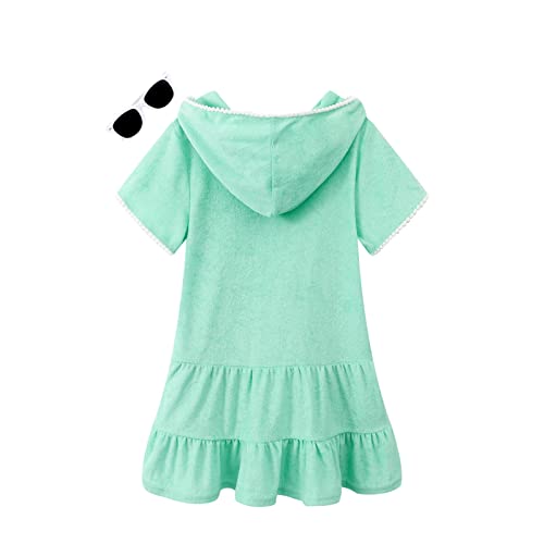 Hiiraggle Girls Swim Cover Up Kids Swimsuit Coverup Terry Zip-Up Beach Bathing Suit Robe, Size 6 7 Green #TOP1