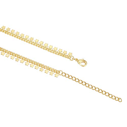 Image of PAVOI 14K Gold Plated Anklet for Women - Trendy Link Chain Ankle Bracelet Summer Jewelry - Boho Dainty Anklets with Cubic Zirconia, Beaded, Evil Eye, Star, Station, Pearls Adjustable Gold Jewelry