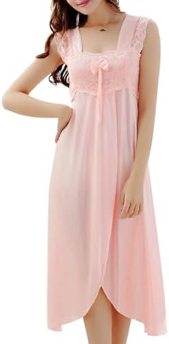 Sexy Room Dress, Negligee, Nightwear, Lingerie, Satin, Long Slip, Long Dress, Glossy, Smooth, Comfortable, Gorgeous Floral Lace, Open Hem