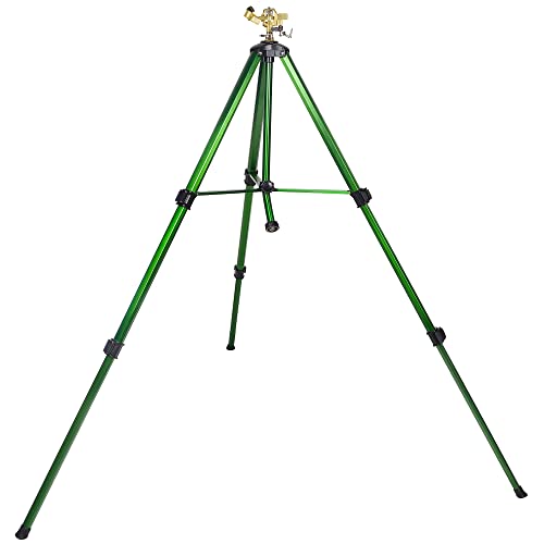 Biswing Impact Sprinkler Head On Tripod Base, Extends Up To 50 Inch Heavy Duty Lawn Sprinkler, 360 Degree Large Area Irrigation, Adjustable Coverage Brass Nozzle Alloy Metal Tower Sprinkler, 1 Pack #TOP7