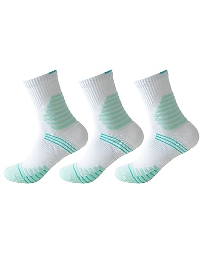 Men Compression Socks Athletic Cushioned Crew Sock Running 3 PC with Arch Support Sports Ankle Socks 9-13