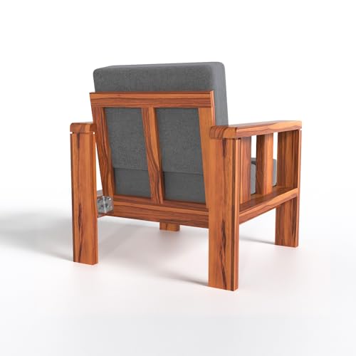 Image of Wooden Sofa Set for Living Room, Office | Solid Wood 5 Seater Sofa with Cushion, 3+1+1 Sofa Set in Natural Teak Finish