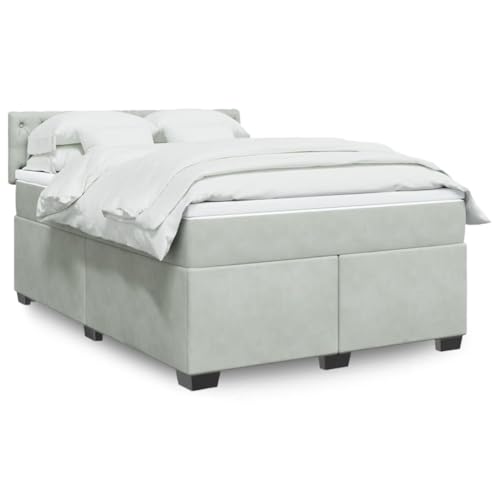 YuuSsea Cama con somier con colchón, terciopelo gris claro, 160 x 200 cm, cómodo juego de muebles para dormitorio, colchón de muelles ensacados