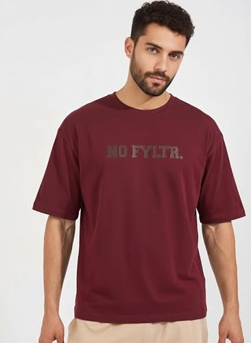 Image of FYLTR Men's Relaxed Fit Oversized T-Shirt | Cotton Blend | Round Neck and Half Sleeves Casual T-Shirt | Comfortable Summer Wear