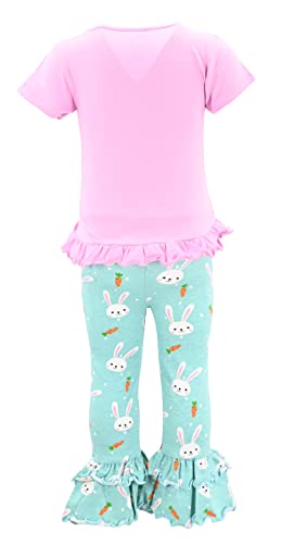 Image of Unique Baby 2 Piece Girls Double Ruffle Leggings Outfit with Short Sleeve Shirt Kid and Toddler Clothes Set