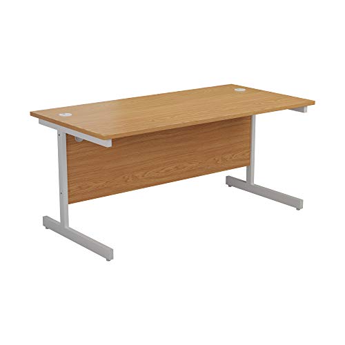 Office Hippo Rectangular Cantilever Desk, MFC, White Frame, Oak Top, 160 x 60 x 73 cm
