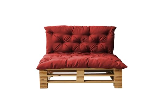 chilly pilley® Palettenkissen Gesteppt mit Schaumstoffflockenfüllung - Sitzkissen und Rückenlehne – Indoor & Outdoor, viele Farben - Rot