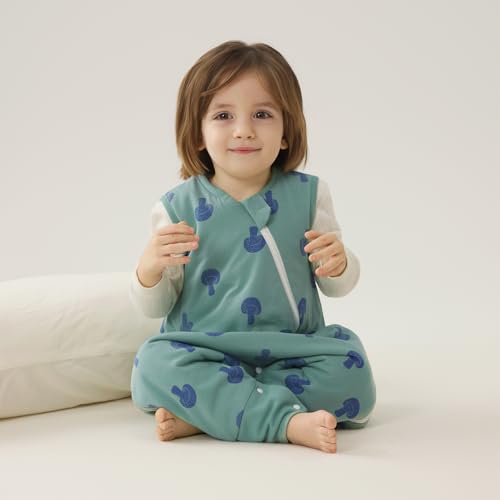 Image of Duomiaomiao 1.5 TOG Wearable Blanket 2-3T 100% Cotton Four Season Side Open Zipper Baby Sleep Sack with Feet, Breathable Toddler Sleep Bag