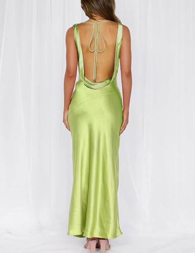 Image of KOUNAI Satin Backless Formal Maxi Dresses for Women Wedding Guest