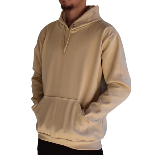 Moletom Liso Abrigo Blusa de Frio Com Capuz Canguru Bege Areia Creme (BR, Alfa, GG, Regular, Regular