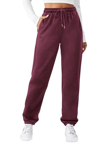 Image of Zeagoo Womens Long Casual Joggers Baggy High-Waisted Sports Pants Warm Sweatpants Solid Tracksuit Bottoms with Pockets Rotwein M Red Wine