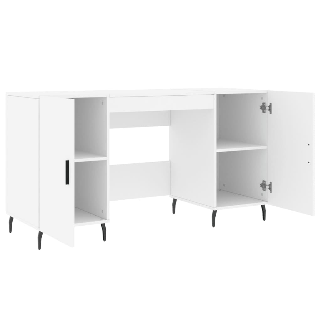 Scrivania bianca 140 x 50 x 75 cm, materiale in legno, con 4 ante, robusto computer e ufficio desk per casa, ufficio, camera da letto, design moderno