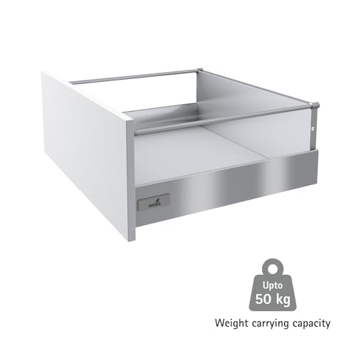 Image of Hettich InnoTech 470mm Soft Closing Drawer System | Silver Finish System for Home, Kitchen & Wardrobe | Load Bearing Capacity 50. kg | 100% Extension, Powder Coated Steel (Set of 1, 2 Pcs)