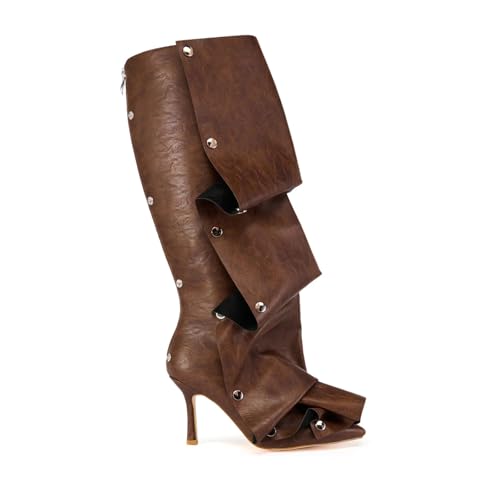 Knee High Shark Boots for Women Pointed Toe Stiletto Heel Ruched Tall Boots Snap-off Panel Fold Over Long Shoes Slouchy Fashion2