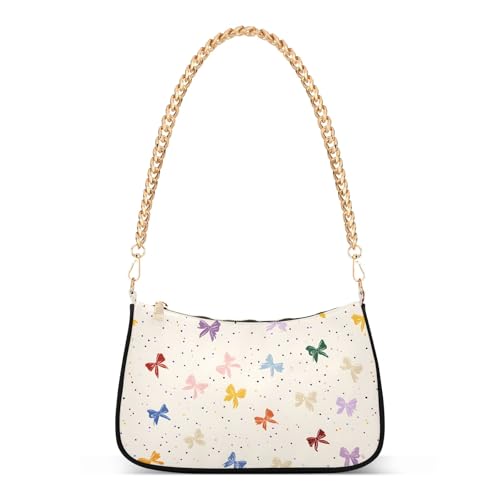Clutch Shoulder Bags Tote Evening Purse Handbags for Women Colorful Bowtie Polka Dot Hobo Bags with Zipper Closure