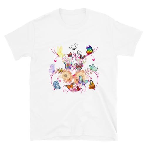 MMMDesignD Cute Florals Butterflies, T-Shirt Floral Graphic Tees Butterfly Tree T-Shirt