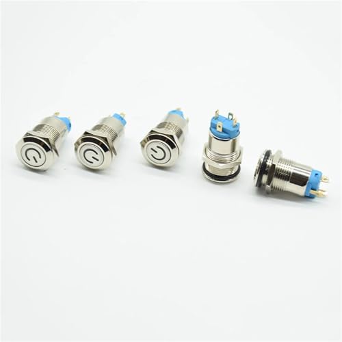 Interruptor 12mm 24V self-locking con boton plano de metal y LED 3