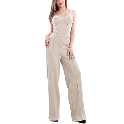 Chándal para mujer Toocool Overall de corte pantalón palacio en color beige talla única