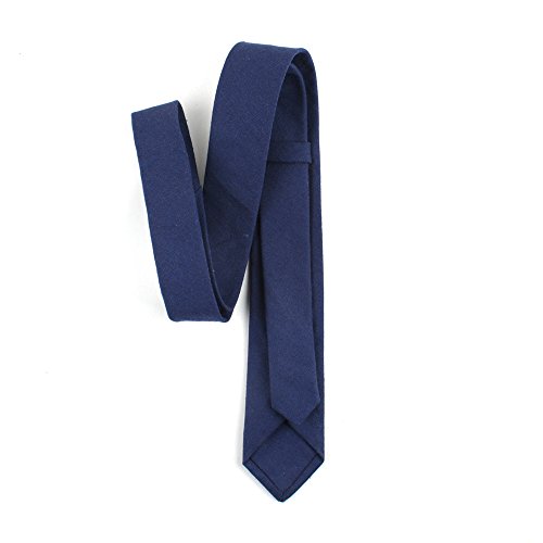 Image of Elfeves Men's Skinny Solid Color Tie Causal Cotton Linen Narrow Slim cut Necktie