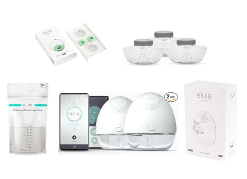 Image of Elvie Complete Pumping Kit - Breast Pump - Double, Breast Shields (2 Pack), Breast Pump Valve and Spout Kit (2 Pack), Breastmilk Storage Bottles (3 Pack) and Breastmilk Storage Bags (100 Pack)