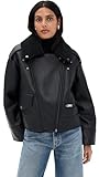 UGG Women's Finnian Luxefluff Moto Jacket Coat, Black, L