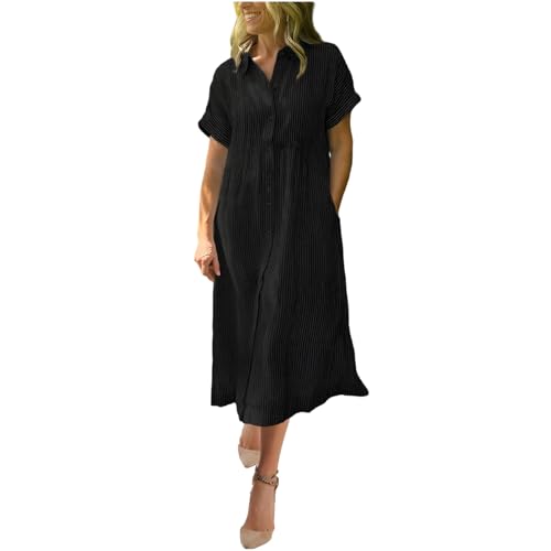 Black High Neck Dresses for Women Fall Summer Short Sleeve Graphic Long Casual Striped Dresses Women Button 2026 Clothing Fashion Country Concert S