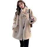 [UQQA] プレミアムライン ふわふわ ファーコート レディース 冬服 ボアジャケット アウター オーバーシルエット 大きいサイズ ジャンパー 厚手 デート 旅行 ブーツと合わせる 無地 モコモコ ゆったり 楽 防寒 ガーリー 30代 エレガント ボタン かっこいい ブラウン 使いやすい30代 ベージュ L