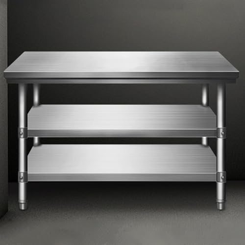Mesa de trabajo de acero inoxidable resistente, mesa de preparación comercial para cocina, restaurante y garaje, fácil de limpiar y versátil espacio de trabajo