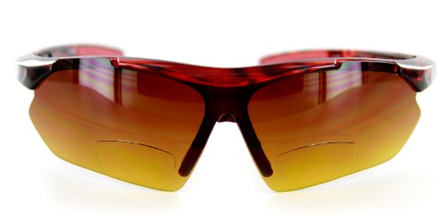 Daredevil Fashion Bifocal Sunglasses with Wrap-Around Sports Design and Anti-Glare Coating for Youthful and Active Men (Tortoise + Red w/Amber +1.00)2