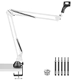NEEWER Suspension Boom Arm Scissor Mic Stand, Microphone Arm Desk Stand with 3/8" to 5/8" Screw, Cable Ties Compatible with Blue Yeti Snowball Yeti X Quadcast, Max Load 3.3lb/1.5kg, NW-35, White