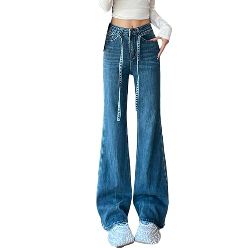 Pantalones vaqueros de pierna ancha con estampado hippie y tiro alto retro