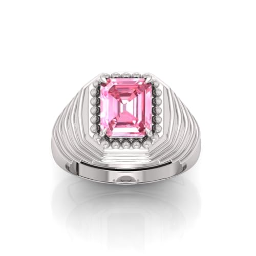 Bague saphir rose naturel et métal argenté pour homme et femme