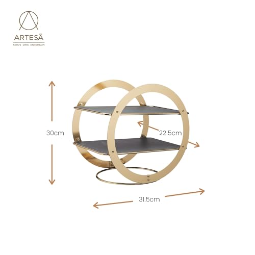 Artesà Wheel Frame Food Display Stand, Brass Finish, 31.5x22.5x30cm, Gift Boxed, Black