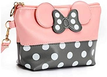Cartoon Leather Travel Makeup Handbag, Cute Portable Cosmetic bag Toiletry (pink)