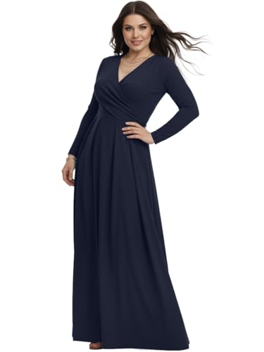 Image of KOH KOH Womens Long Sleeve V-Neck Flowy Modest Elegant Evening Maxi Dress