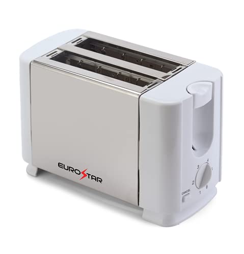 EUROSTAR ET722W 2-Slice Stainless Steel Toaster, White