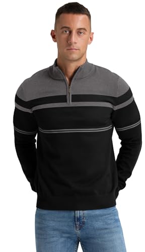 NITAGUT Mens Sweaters 1/4 Zip Up Striped Pullover Slim Fit Fall Winter Spring Long Sleeve Polo Sweaters4
