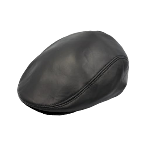 Real Leather Gatsby Cap Mens Newsboy Ivy Hat Golf Driving Flat Cabbie (as1, Alpha, x_l, Black)
