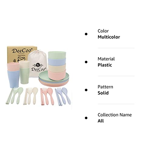 Deecoo Wheat Straw Dinnerware Sets Of 4 (24Pcs), Unbreakable And Lightweight Serving Bowls, Cups, Plates, Chopsticks, Forks, Spoons Set, Microwave & Dishwasher Safe Dish Bowl For Kids Or Picnics #TOP7