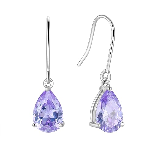 925 Sterling Silver 7x10MM Teardrop Birthstone Earrings, Solitaire Dangle Fish Hook Earrings for Women, Prom Jewelry Gifts