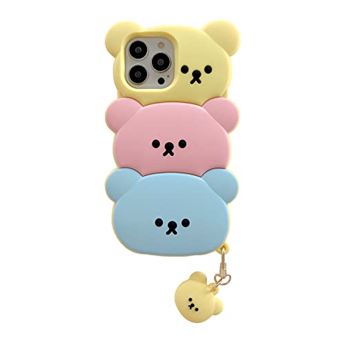 for iPhone 12 Pro Max Bear Case, Kawaii Phone Cases 3D Silicone Cartoon Case with Keychain Fun Apply to iPhone 12 Pro Max Cute Case Soft Rubber Shockproof Protective Case for Women Girls