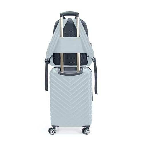 Image of Kenneth Cole REACTION Madison Square Lightweight Hardside Chevron Expandable Spinner Luggage, Slate, 2-Piece (20 inch Carry On + Sophie Backpack), Kenneth Cole Reaction Women's Madison Square Hardside