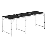 DesertFox キャンプテーブル アウトドア テーブル 折りたたみ 120CM/180CM 単品/セット 3段階高さ調整可能 ピクニック レジャー キャンプ用 折畳み コンパクト 収納 簡単組立 008 (ブラック,180cm)